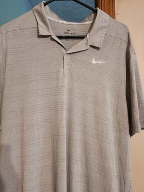 Nike Men's Light Gray Dri-FIT Polo with Subtle Stripe